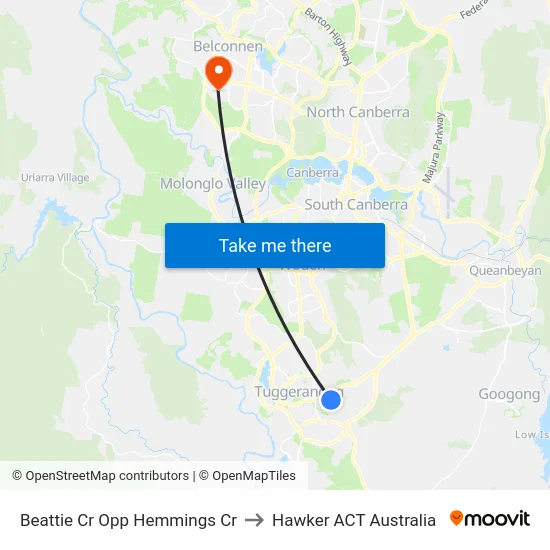 Beattie Cr Opp Hemmings Cr to Hawker ACT Australia map