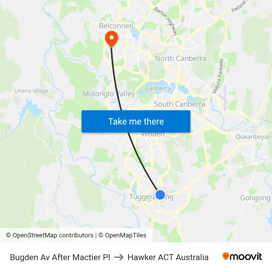 Bugden Av After Mactier Pl to Hawker ACT Australia map
