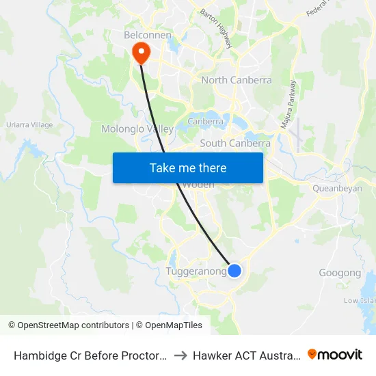 Hambidge Cr Before Proctor St to Hawker ACT Australia map