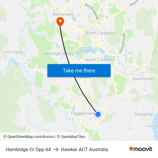 Hambidge Cr Opp 64 to Hawker ACT Australia map