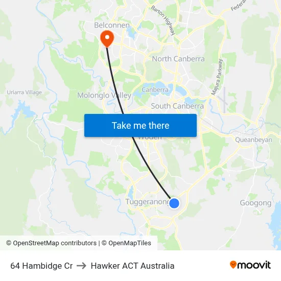 64 Hambidge Cr to Hawker ACT Australia map