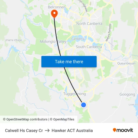 Calwell Hs Casey Cr to Hawker ACT Australia map