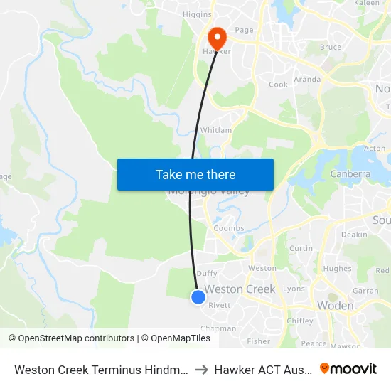 Weston Creek Terminus Hindmarsh Dr to Hawker ACT Australia map