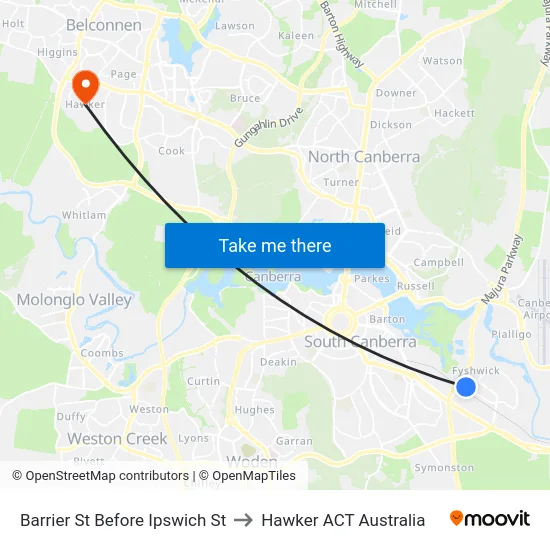 Barrier St Before Ipswich St to Hawker ACT Australia map