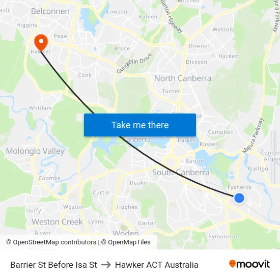 Barrier St Before Isa St to Hawker ACT Australia map