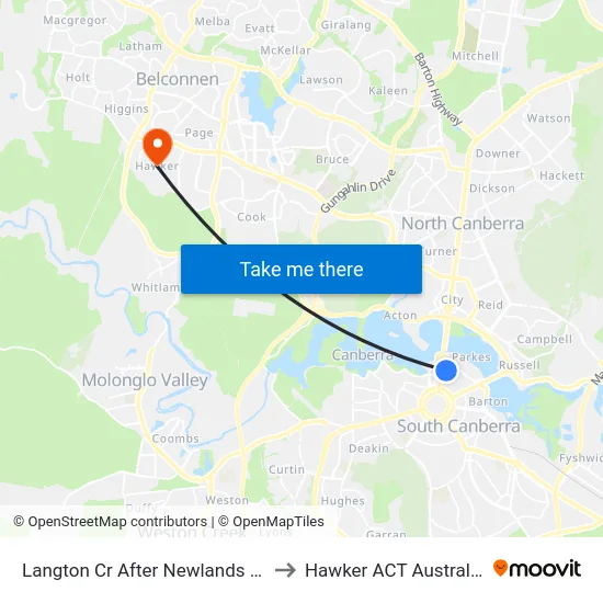 Langton Cr After Newlands St to Hawker ACT Australia map