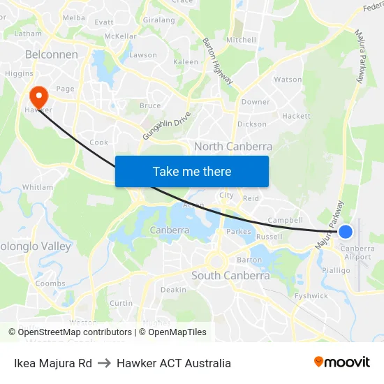 Ikea Majura Rd to Hawker ACT Australia map
