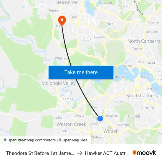 Theodore St Before 1st James St to Hawker ACT Australia map