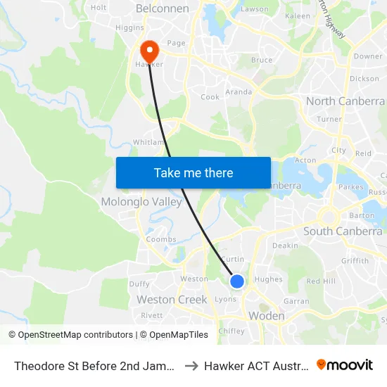 Theodore St Before 2nd James St to Hawker ACT Australia map
