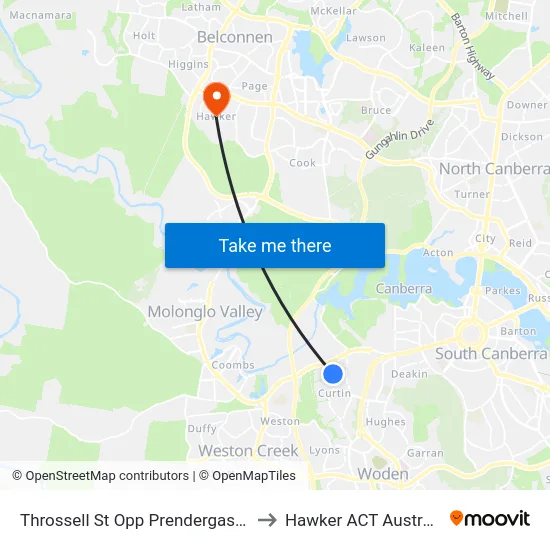 Throssell St Opp Prendergast St to Hawker ACT Australia map
