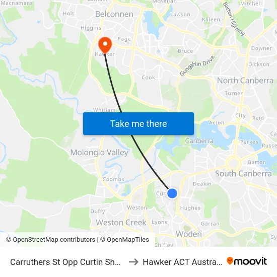 Carruthers St Opp Curtin Shops to Hawker ACT Australia map