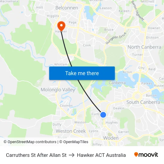 Carruthers St After Allan St to Hawker ACT Australia map