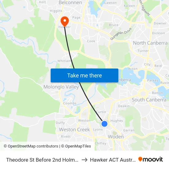 Theodore St Before 2nd Holman St to Hawker ACT Australia map