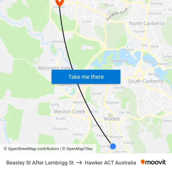 Beasley St After Lambrigg St to Hawker ACT Australia map