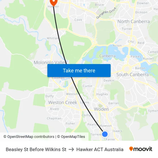 Beasley St Before Wilkins St to Hawker ACT Australia map
