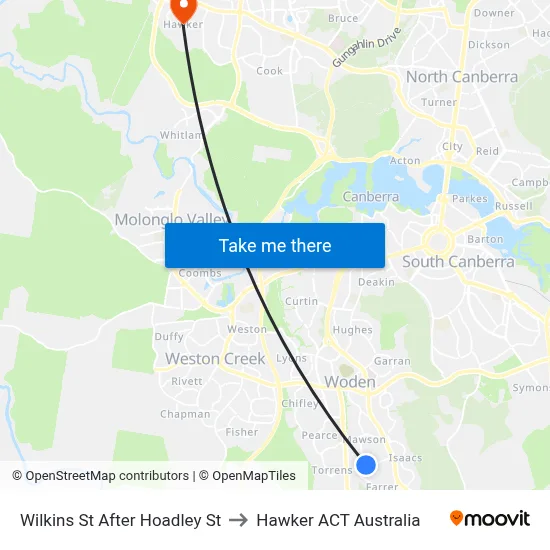 Wilkins St After Hoadley St to Hawker ACT Australia map