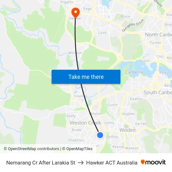 Nemarang Cr After Larakia St to Hawker ACT Australia map