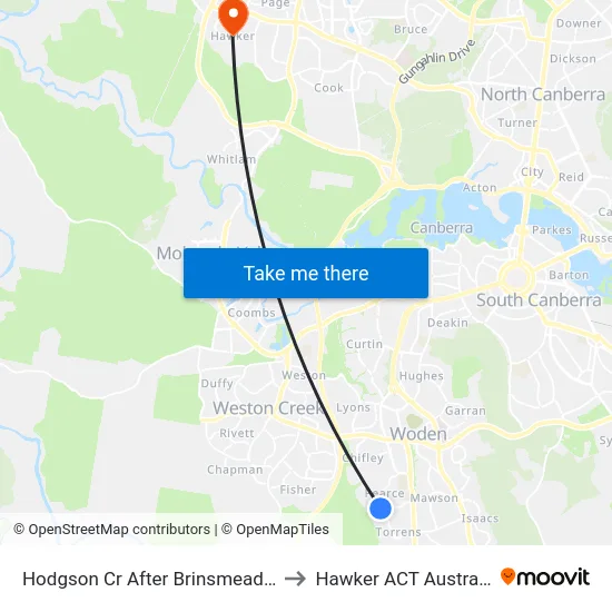 Hodgson Cr After Brinsmead St to Hawker ACT Australia map