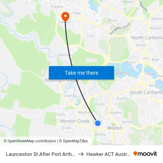 Launceston St After Port Arthur St to Hawker ACT Australia map