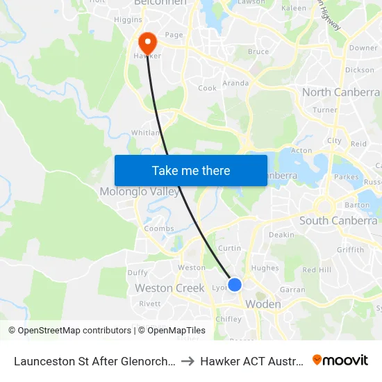 Launceston St After Glenorchy St to Hawker ACT Australia map
