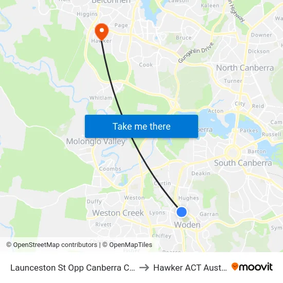 Launceston St Opp Canberra College to Hawker ACT Australia map