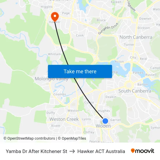 Yamba Dr After Kitchener St to Hawker ACT Australia map