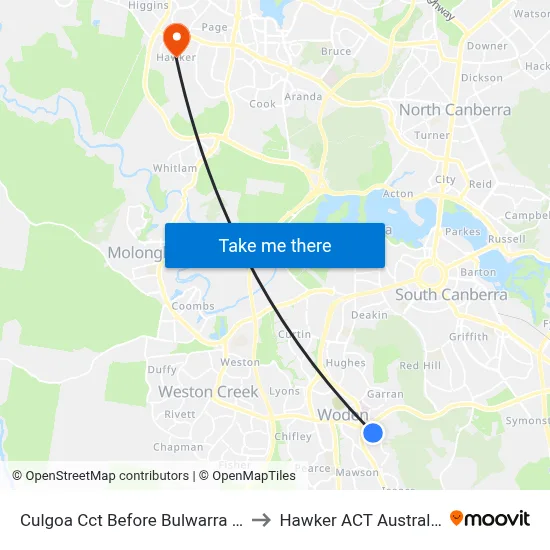 Culgoa Cct Before Bulwarra Cl to Hawker ACT Australia map