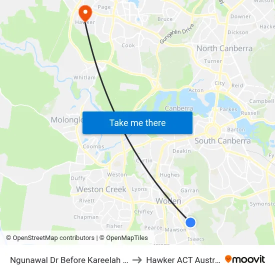 Ngunawal Dr Before Kareelah Vsta to Hawker ACT Australia map