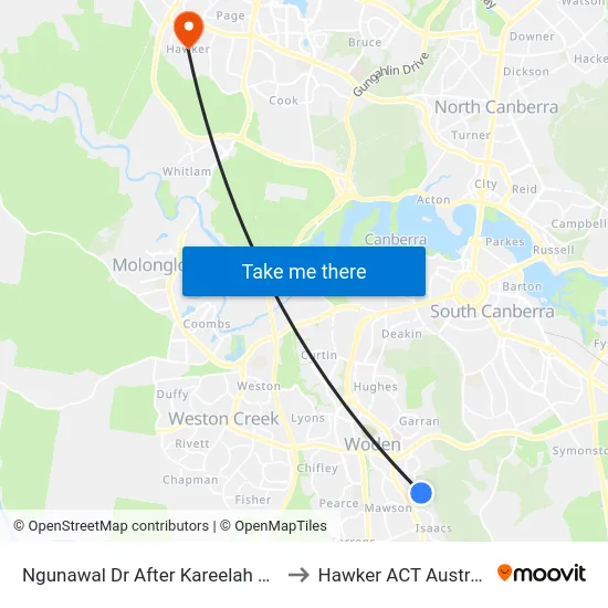 Ngunawal Dr After Kareelah Vsta to Hawker ACT Australia map