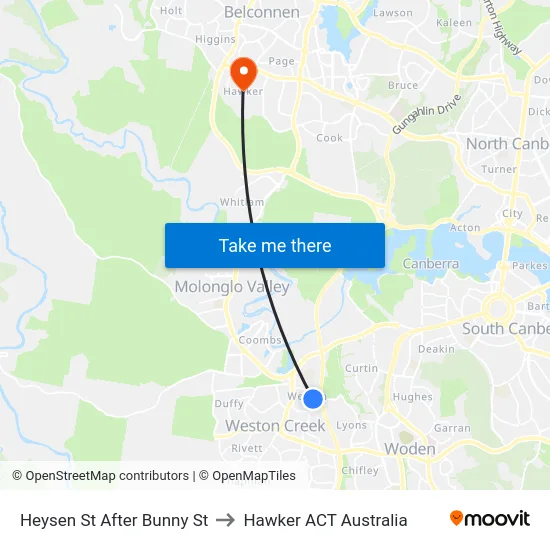 Heysen St After Bunny St to Hawker ACT Australia map