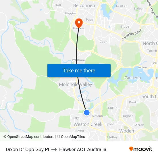 Dixon Dr Opp Guy Pl to Hawker ACT Australia map