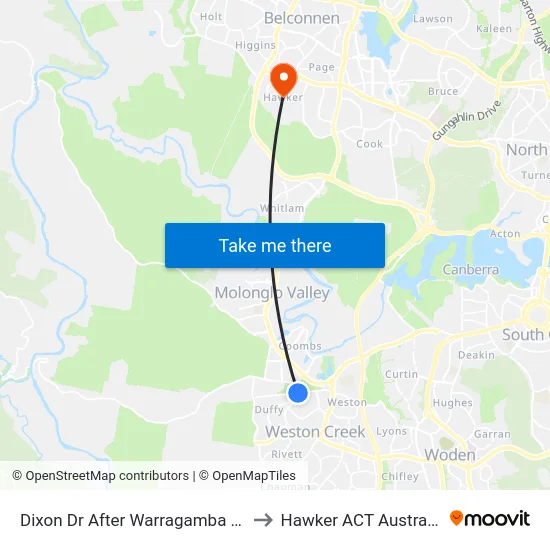 Dixon Dr After Warragamba Av to Hawker ACT Australia map