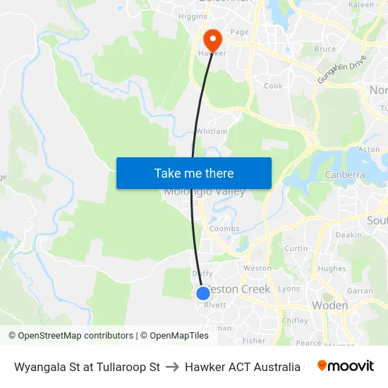 Wyangala St at Tullaroop St to Hawker ACT Australia map