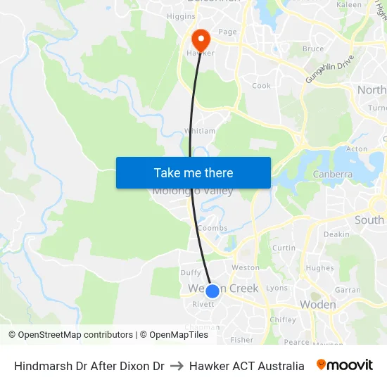 Hindmarsh Dr After Dixon Dr to Hawker ACT Australia map