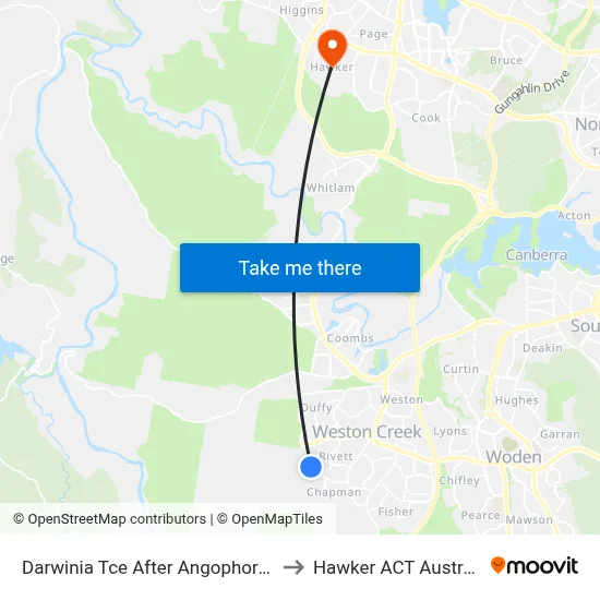 Darwinia Tce After Angophora St to Hawker ACT Australia map