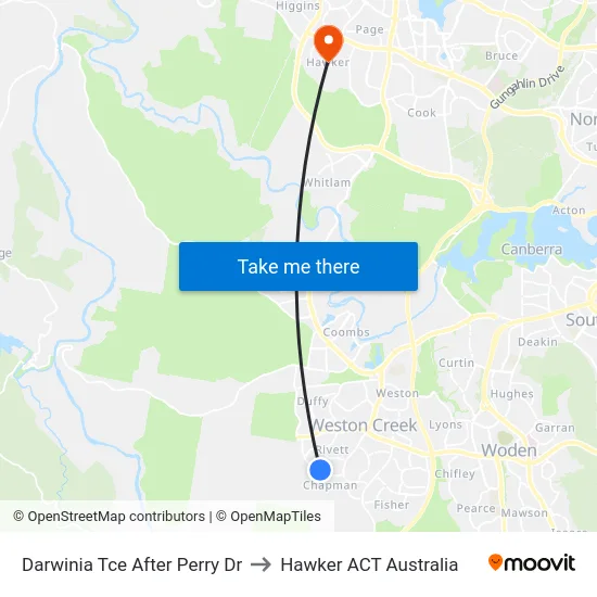 Darwinia Tce After Perry Dr to Hawker ACT Australia map