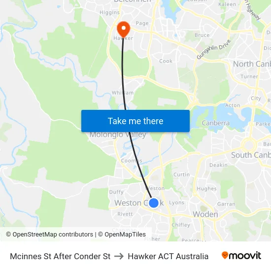 Mcinnes St After Conder St to Hawker ACT Australia map