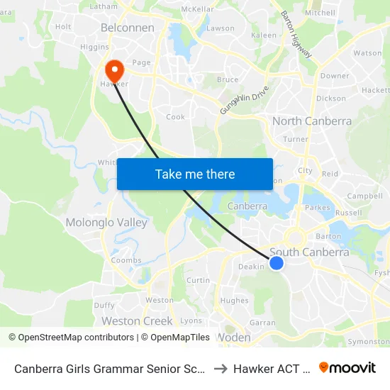 Canberra Girls Grammar Senior School Melbourne Av to Hawker ACT Australia map