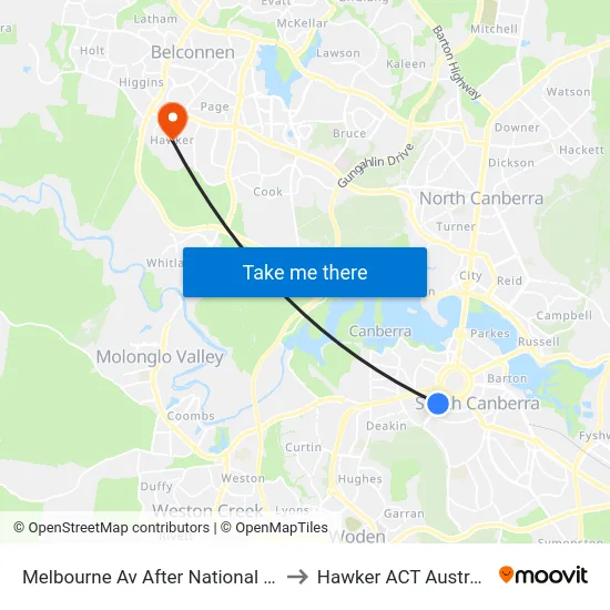 Melbourne Av After National Cct to Hawker ACT Australia map