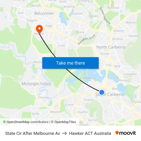 State Cir After Melbourne Av to Hawker ACT Australia map