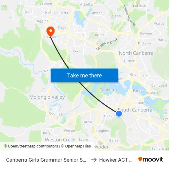 Canberra Girls Grammar Senior School Gawler Cr to Hawker ACT Australia map