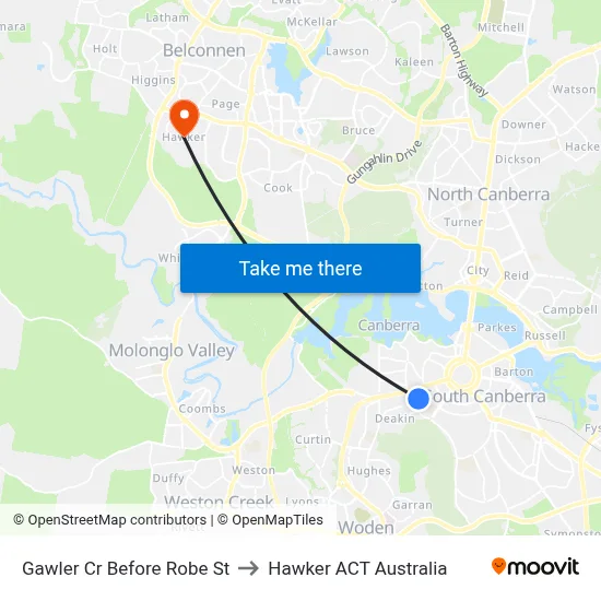 Gawler Cr Before Robe St to Hawker ACT Australia map