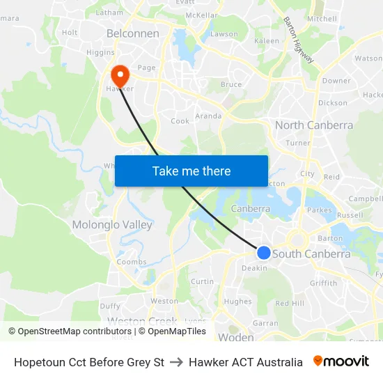 Hopetoun Cct Before Grey St to Hawker ACT Australia map