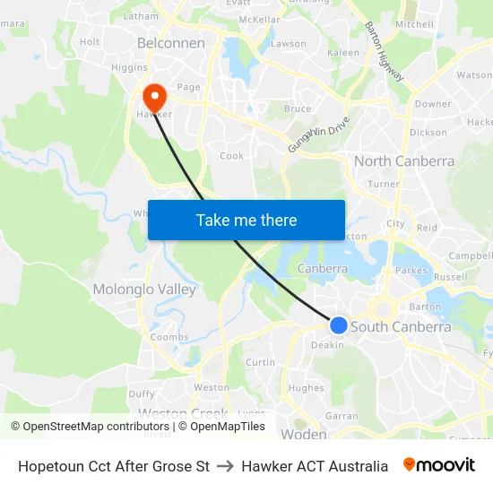 Hopetoun Cct After Grose St to Hawker ACT Australia map