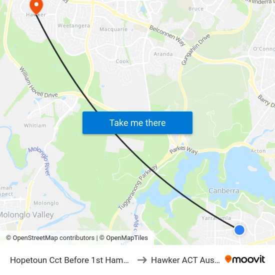 Hopetoun Cct Before 1st Hampton Cct to Hawker ACT Australia map