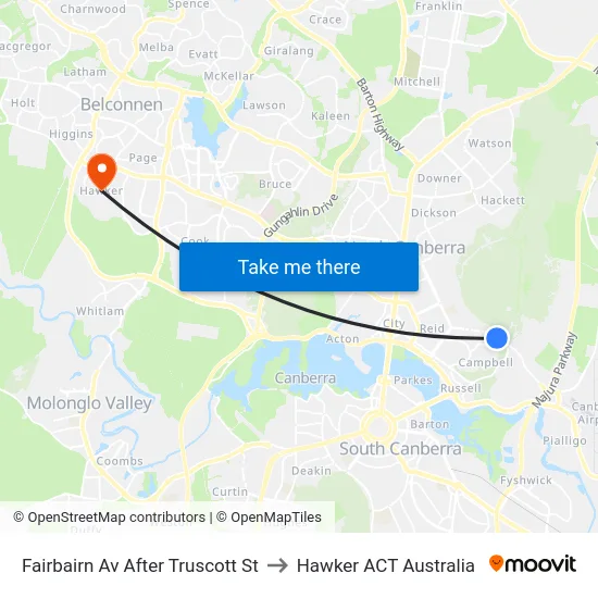 Fairbairn Av After Truscott St to Hawker ACT Australia map