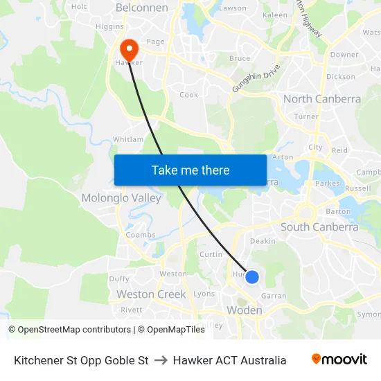 Kitchener St Opp Goble St to Hawker ACT Australia map
