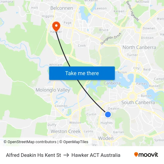 Alfred Deakin Hs Kent St to Hawker ACT Australia map