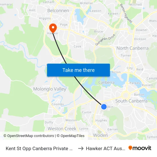 Kent St Opp Canberra Private Hospital to Hawker ACT Australia map