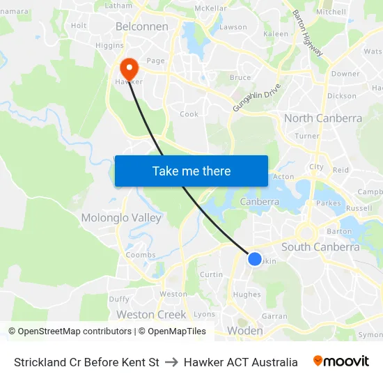 Strickland Cr Before Kent St to Hawker ACT Australia map